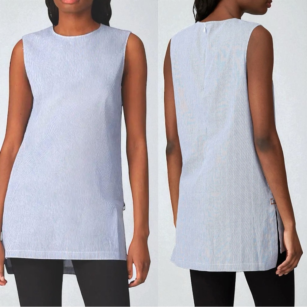 Victor Alfaro Blue & White Pinstripe Sleeveless Top - XS